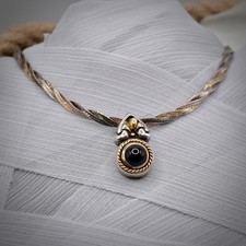 Flli Menegatti Italy 925 Silver Onyx Pendant Paired w Braided Italian Chain 17