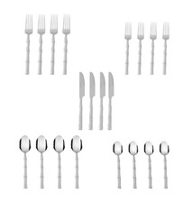 Mainstays Bamboo Design Stainless Steel Flatware Set, 20 Pieces, Service picture
