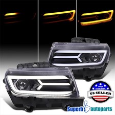 For 2014-2015 Camaro Shiny Black Projector Headlights Switchback+Sequential LED picture
