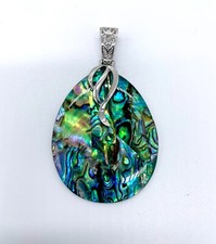 Natural Abalone Paua Shell Jewelry - Stainless Steel Teardrop Pendant picture