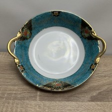 Vintage Noritake Hand Painted Turquoise Gold Moriage Handled Bowl Japan M 7.5” picture