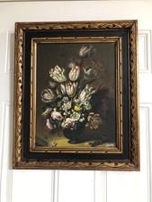 Antique Dutch Floral Still Life Oil Painting Signed - Cheng-  Gold Gilt Frame   picture