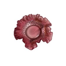 Vintage Fenton Cranberry Opalescent Hobnail Ruffled Art Glass Bowl picture