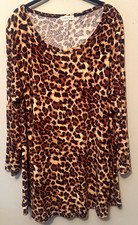 LARACE Women's 2X Plus Brown/Black/Beige Leopard Scoop Neck 3/4 Tunic Top picture