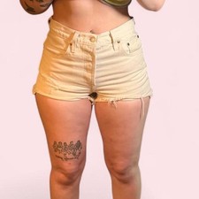 Levi’s Premium 501 Ivory Distressed Cutoff Denim Shorts 🤍 picture