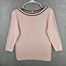 Talbots Womens Pink Striped Bateau Neck 3/4 Sleeve Cotton Rayon Sweater Size M picture