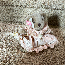 Russ Chantilly Gray Plush Teddy Bear w/ Pink Dress & Bow 8in item # 4307 picture