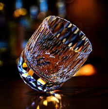 Hand Cut Whiskey Glass 7oz Lead Free Crystal Rock Glass Diamond Cut Tumbler Gift picture