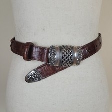 VTG Brighton Belt Sml Brown Leather Croc Embossed Braided Western Cowgirl 90s picture