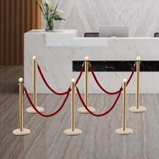 6Pcs Golden Stanchion Posts with 4 Velvet Ropes Crowd Control Queue Pole Barrier picture