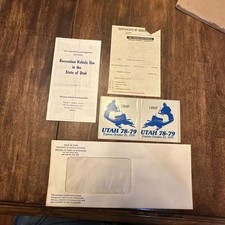 Vintage 1978-79 Utah Snowmobile Registration Decals UNUSED Pair Original Papers picture