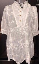 Anthropologie Akemi + Kin White Embroidered Blouse Puff Sleeve Boho Size S picture