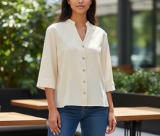 Covington Blouse Womens XL Cream Floral Embroidered Split Neck 3/4 Sleeve picture