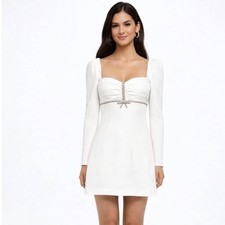 Self-Portrait White Crepe Diamanté Mini Dress UK 4/US 0 Bridal Dream🤍💍 picture