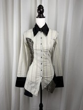 *Save The Queen* Vintage Y2K Black White Pinstripe Flared Sleeve Shirt picture