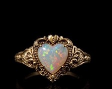 Heart Shaped Ethiopian Opal Ring, Vintage Filigree Band, October Birthstone, Ant picture