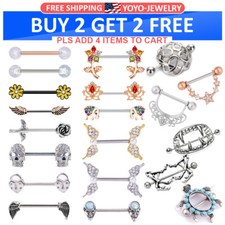 2Pcs Nipple Ring Shield Straight Tongue Barbell Surgical-Steel Body Piercing 14G picture