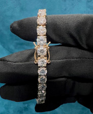 7' Inch Long Tennis Wedding Bracelet Solid 14K Yellow Gold 7 CT Round Cut VVS1 picture