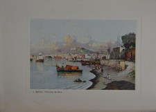 Antique Naples Italy Naples from the Sea Color Engraving Original Art 1929 picture