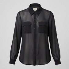 Witchery Sheer Black Long Sleeve Military Shirt Blouse Size 12 Work Casual picture