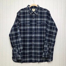 L.L. Bean Traditional Fit Cotton Navy White Plaid Chamois button down Shirt L picture