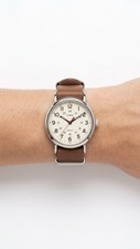 Timex Weekender Easy Reader Indiglo White Dial Brown Leather Strap Quartz Watch picture