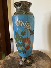 Antique Late 1800’s Large 13” Chinese Cloisonne Enamel Vase Birds Flowers **READ picture