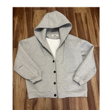 REALTakai Men's Gray Solid Button-Up Hoodie Jacket w/ Hood Pockets Size 2XL picture