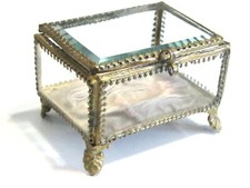 ANTIQUE FRENCH BEVELED GLASS VITRINE DISPLAY BOX NAPOLEON III ERA CHATEAU CHIC picture