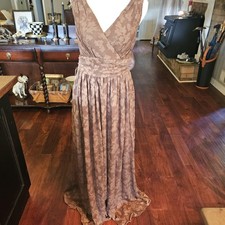 Semi/Formal Floor Length Faux Wrap Dress Cinched Waist Burnout Fabric Fall Flowy picture
