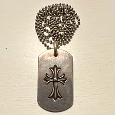 Chrome Hearts Silver Signed Cross Dog Tag Pendant Necklace 925 1998 picture