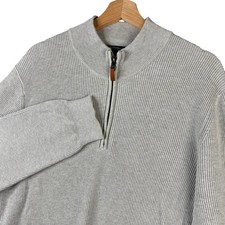 Nordstrom Men's Shop Gray Cotton Cashmere Ribbed Quarter Zip Sweater XL picture