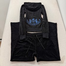Vintage Juicy Couture Scottie Dogs Women's Black Velour Tracksuit Set Y2K Size L picture