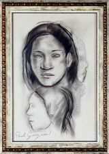 PAUL GAUGUIN  / Great Authentic CHARCOAL DRAWING on PAPER SIGNED / Framed picture