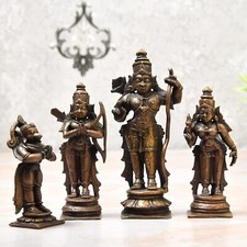 Antique Handmade Copper Lord Ram Parivar Idol Figurine Statue Rich Patina 4.5'' picture