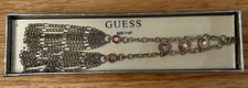 GUESS Silver Tone Chain Necklace Pink Oval Crystal Bezel 7.25