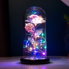 Eternal Forever Galaxy Rose Flower In Glass Dome LED Light Valentine's Day Gift picture