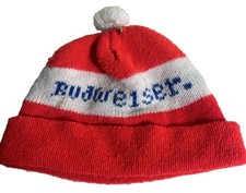 Vintage Budweiser Beer Knit Beanie Ski Winter Pom Hat Stocking Cap Flaw picture