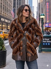 Vintage Tsontos Furs Genuine Leather Mink Fur Jacket Coat Mineola NY Womens picture