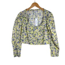 New Topshop Floral Print Long Puff Sleeve Crop Top size 8 Yellow/Purple picture