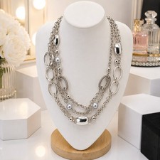 Premier Designs “A-List” Multi Strand Necklace NWT Silver Tone Layered Chain 20