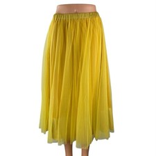 NEW Stylewe Women's Yellow Mesh Tulle High Waisted Midi A-Line Flared Skirt S picture