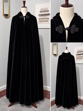 Vintage 1940s Black Velvet Hooded Opera Cape Cloak Frog Closure Full Length.” picture