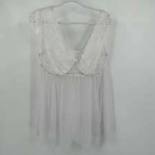 Womens Coquette White Lace Sheer Mesh Babydoll Chemise Top Sz 2X Fairy Ethereal picture