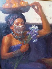 JOHN BURTON 2003 ORIGINAL OIL PAINTING PORTRAIT OF EXOTIC AFRICAN WOMAN NR (HM) picture