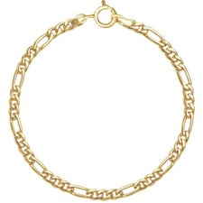 Solid 1/20 14K Yellow Gold Real Figaro Link Bracelet 3mm 7.5 Inch Mens Womens picture