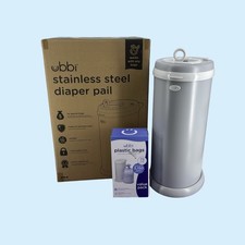 Ubbi Steel Diaper Pail Odor Locking Grey - w/ 75 Plastic Bags #NO0867 picture