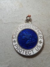 VINTAGE 1960s St. Christopher Surfer Medal Double Sided Blue Green Japan Enamel picture