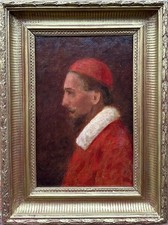 Continental School : Portrait Of A Pope , Oil On Canvas , Framed picture