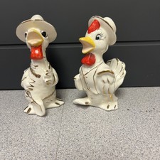 VTG 1950 ‘s Ceramic Rooster Chicken figurines Hand Painted Japan 5” picture